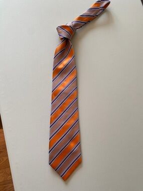 Ermenegildo Zegna Orange and Purple Striped Silk Tie